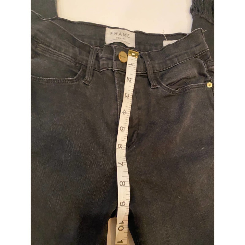 FRAME Black Frayed Hem Jeans Size 25 Cropped Straight Designer Denim - Picture 6 of 8